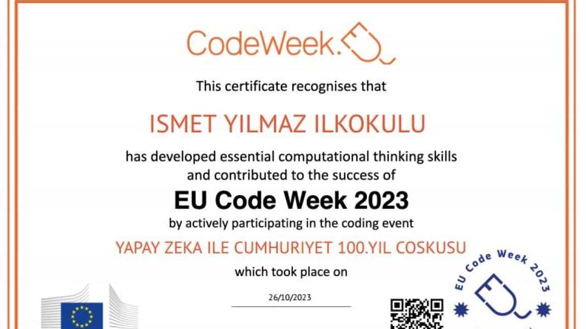 Code Week 2023 Kodlama Haftası Sertifikalarımız